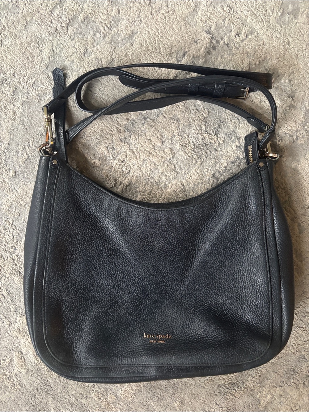 kate spade Black Pebbled Leather Hobo Shoulder Bag